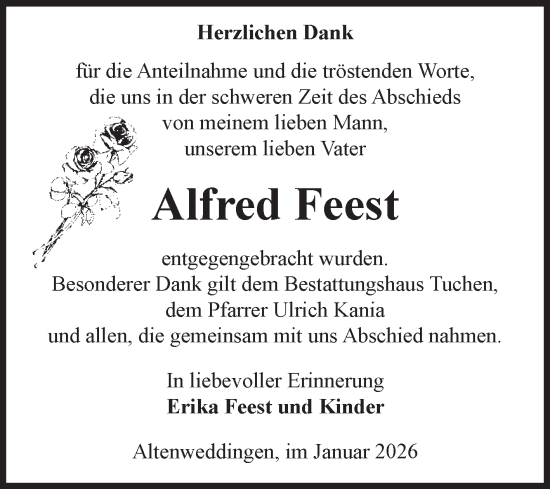 Traueranzeige von Alfred Feest von Volksstimme Oschersleben/Wanzleben