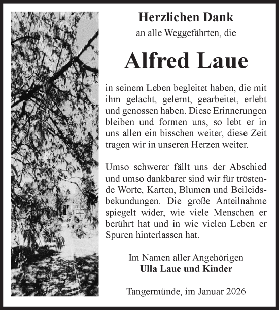 Traueranzeige von Alfred Laue von Volksstimme Altmark Ost