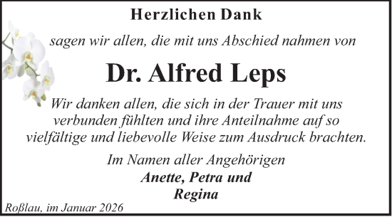 Traueranzeige von Alfred Leps von Trauerkombi Dessau