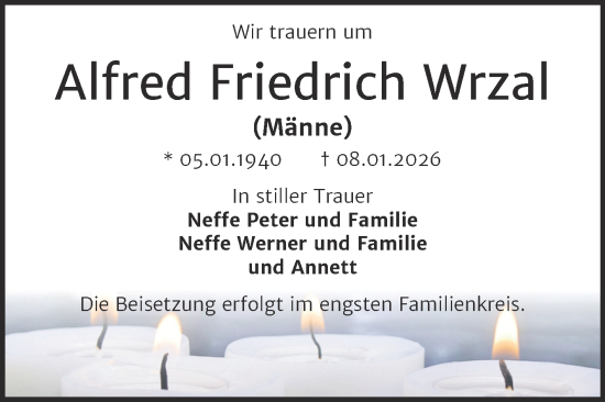 Traueranzeige von Alfred Friedrich Wrzal von Trauerkombi Bitterfeld