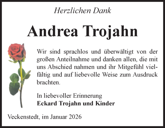 Traueranzeige von Andrea Trojahn von Volksstimme Halberstadt