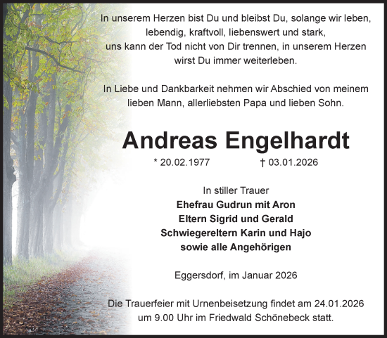 Traueranzeige von Andreas Engelhardt von Volksstimme Schönebeck