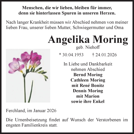 Traueranzeige von Angelika Moring von Volksstimme Burg/Genthin