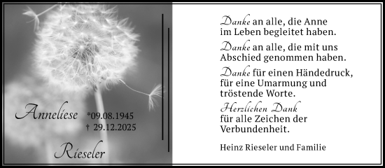 Traueranzeige von Anne Rieseler von Volksstimme Zerbst