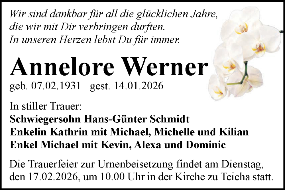  Traueranzeige für Annelore Werner vom 24.01.2026 aus Mitteldeutsche Zeitung Halle/Saalkreis