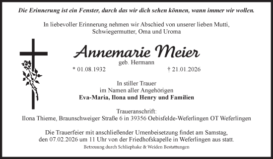 Traueranzeige von Annemarie Meier von Volksstimme Haldensleben/Wolmirstedt