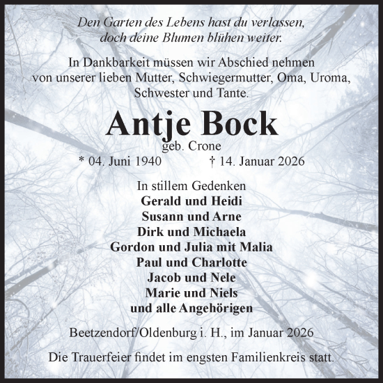 Traueranzeige von Antje Bock von Volksstimme Altmark West