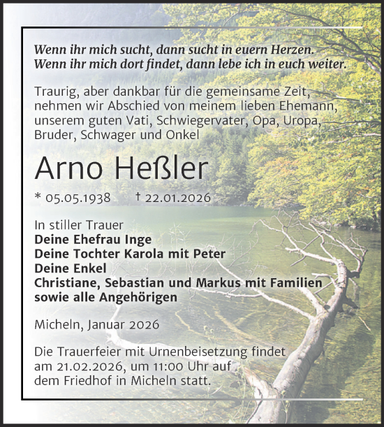 Traueranzeige von Arno Heßler von Trauerkombi Köthen