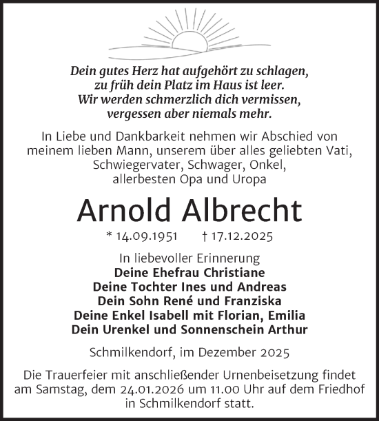 Traueranzeige von Arnold Albrecht von Trauerkombi Wittenberg