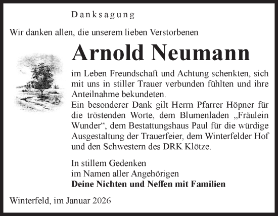 Traueranzeige von Arnold Neumann von Volksstimme Altmark West