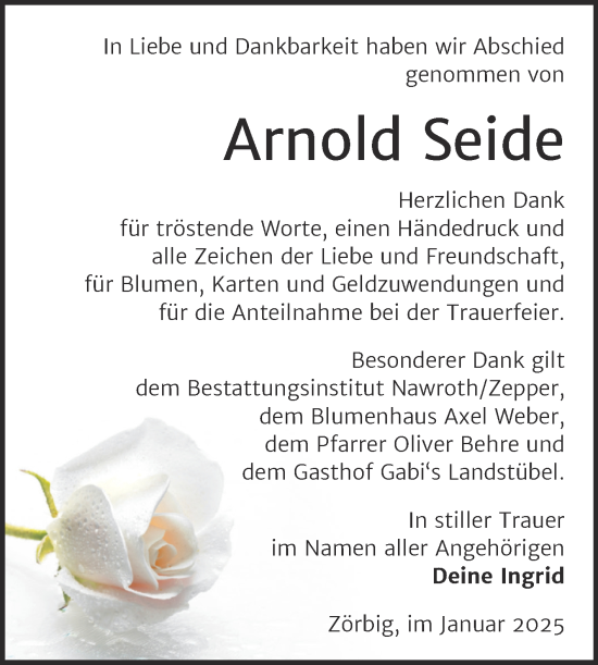 Traueranzeige von Arnold Seide von Trauerkombi Bitterfeld