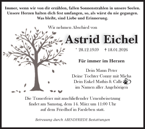 Traueranzeige von Astrid Eichel von Volksstimme Haldensleben/Wolmirstedt