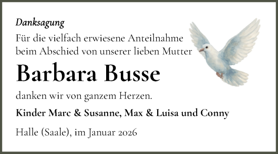 Traueranzeige von Barbara Busse von Mitteldeutsche Zeitung Halle/Saalkreis