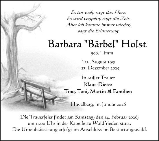 Traueranzeige von Barbara Holst von Volksstimme Altmark Ost