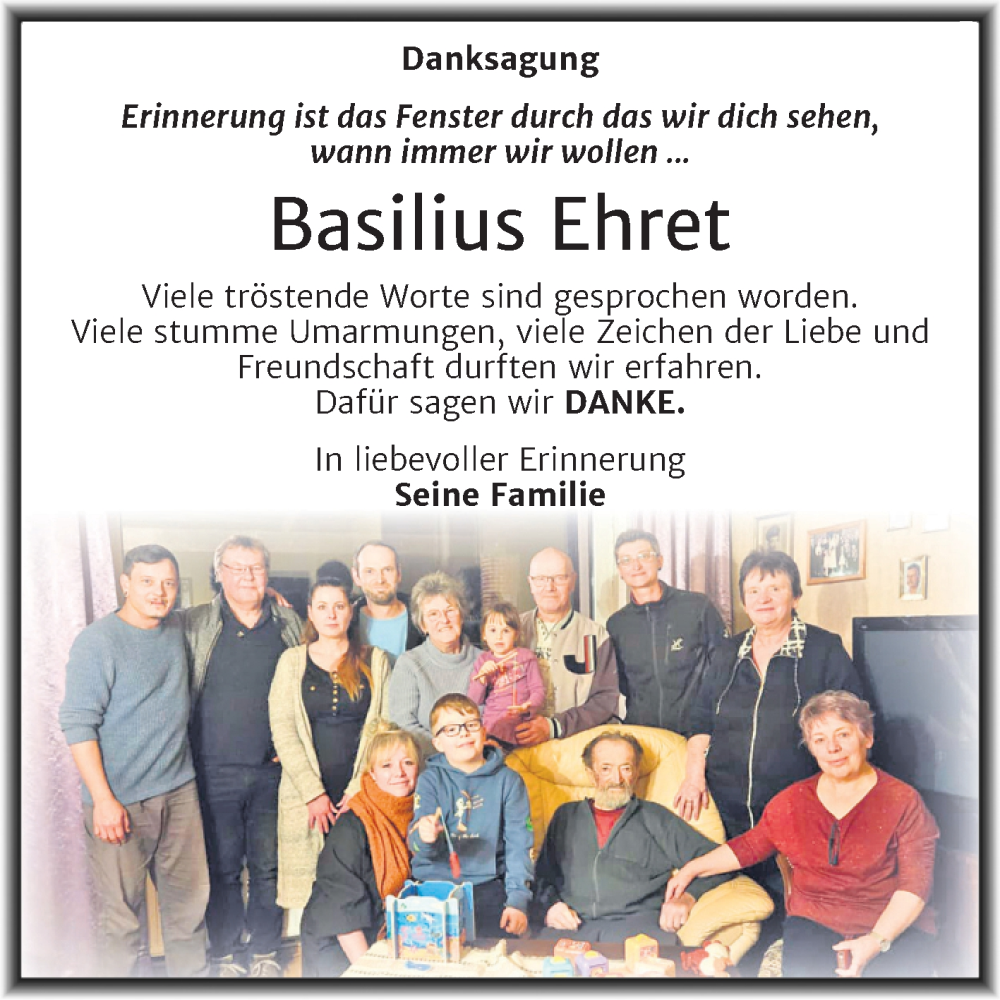  Traueranzeige für Basilius Ehret vom 24.01.2026 aus Trauerkombi Mansfelder Land