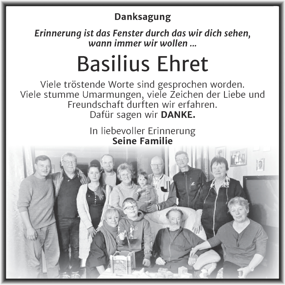  Traueranzeige für Basilius Ehret vom 24.01.2026 aus Trauerkombi Mansfelder Land
