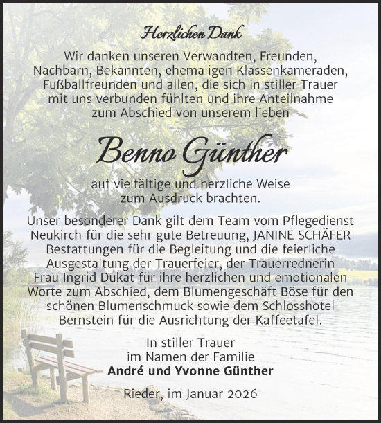 Traueranzeige von Benno Günther von Trauerkombi Quedlinburg