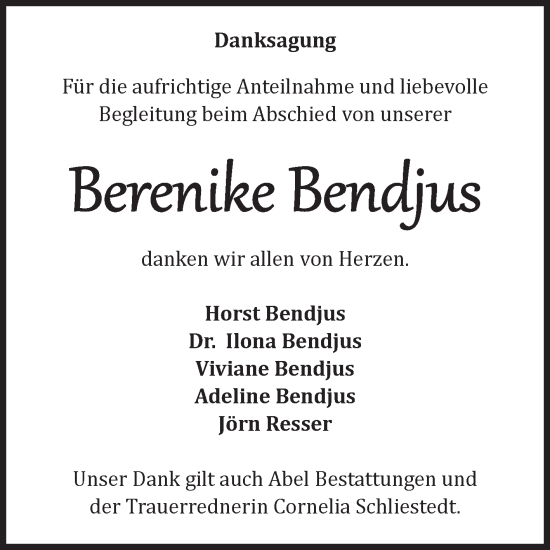 Traueranzeige von Berenike Bendjus von Volksstimme Magdeburg