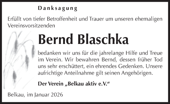 Traueranzeige von Bernd Blaschka von Volksstimme Altmark Ost