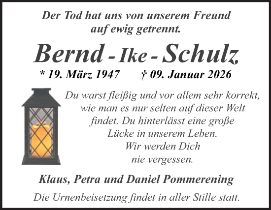 Traueranzeige von Bernd-Ike Schulz von Trauerkombi Quedlinburg