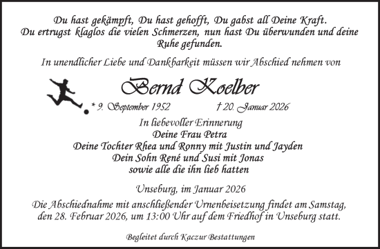 Traueranzeige von Bernd Koelber 