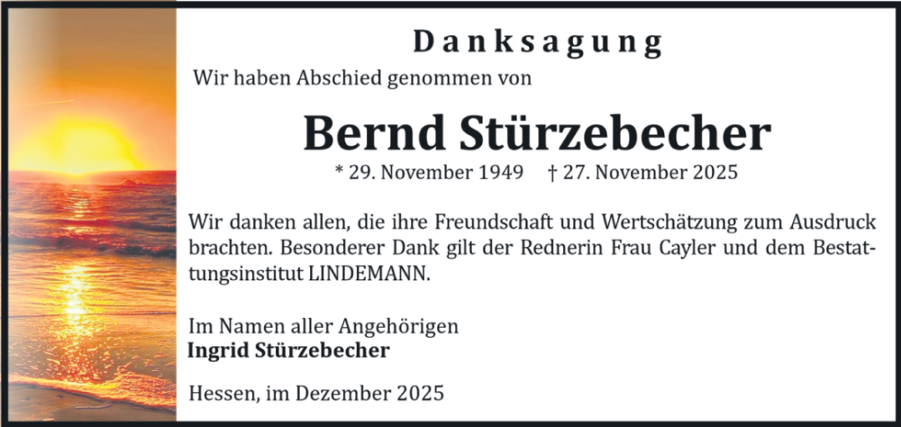  Traueranzeige für Bernd Stürzebecher vom 03.01.2026 aus Volksstimme Halberstadt