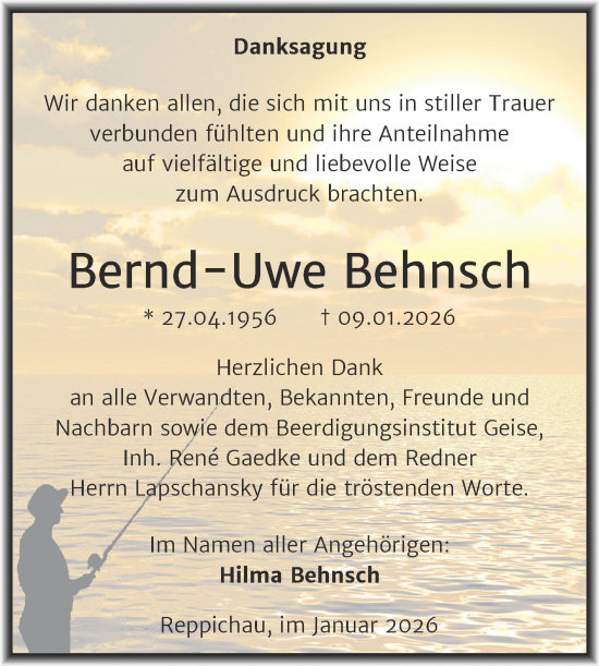 Traueranzeige von Bernd-Uwe Behnsch von Trauerkombi Köthen
