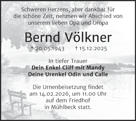 Traueranzeige von Bernd Völkner von Trauerkombi Bitterfeld