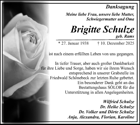 Traueranzeige von Brigitte Schulze von Volksstimme Magdeburg