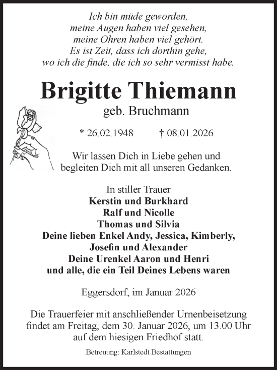 Traueranzeige von Brigitte Thiemann von Volksstimme Schönebeck