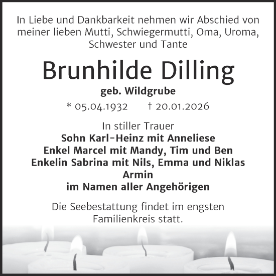 Traueranzeige von Brunhilde Dilling von Trauerkombi Wittenberg