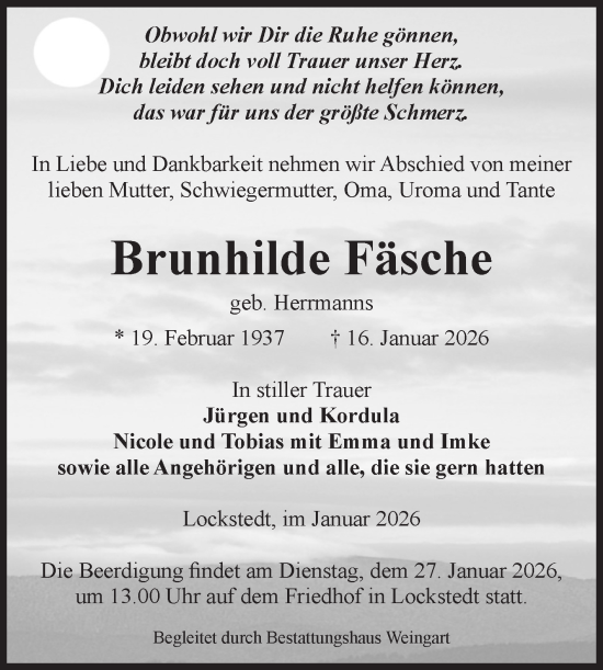 Traueranzeige von Brunhilde Fäsche von Volksstimme Altmark West