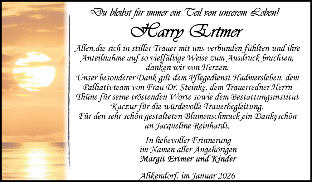  Traueranzeige für Cary Zrimer vom 17.01.2026 aus Volksstimme Oschersleben/Wanzleben