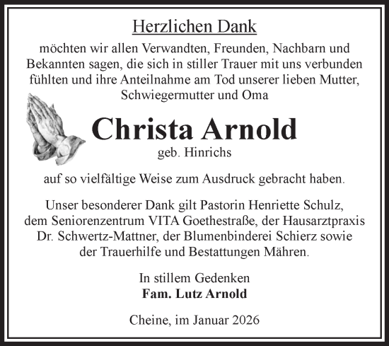 Traueranzeige von Christa Arnold von Volksstimme Altmark West
