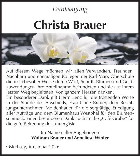 Traueranzeige von Christa Brauer von Volksstimme Altmark Ost