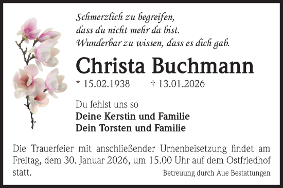 Traueranzeige von Christa Buchmann von Volksstimme Magdeburg
