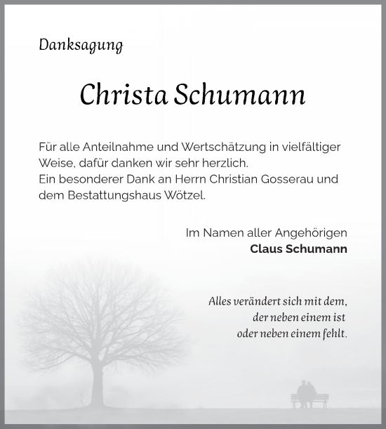 Traueranzeige von Christa Schumann von Trauerkombi Zeitz