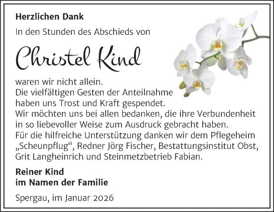 Traueranzeige von Christel Kind von Super Sonntag Merseburg/Querfurt
