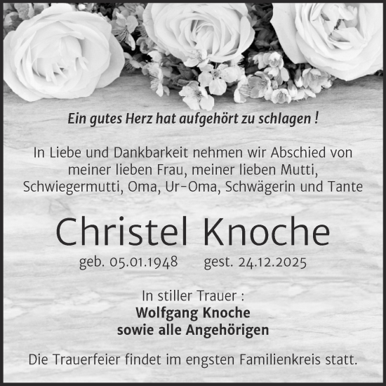 Traueranzeige von Christel Knoche von Mitteldeutsche Zeitung Aschersleben