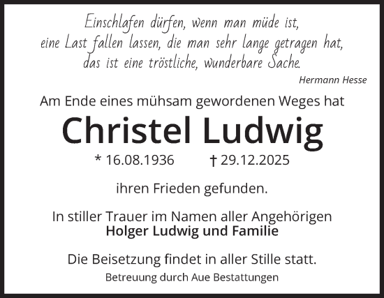 Traueranzeige von Christel Ludwig von Volksstimme Magdeburg