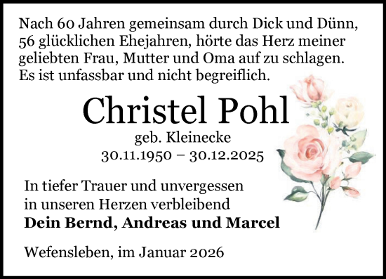 Traueranzeige von Christel Pohl von Volksstimme Oschersleben/Wanzleben