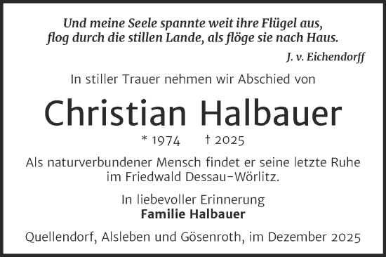 Traueranzeige von Christian Halbauer von Trauerkombi Köthen