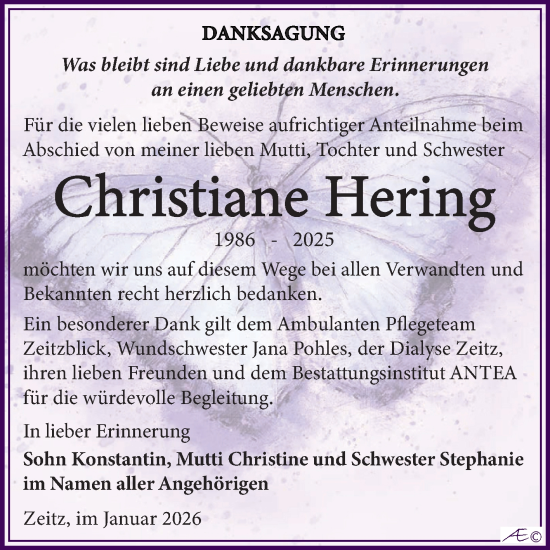 Traueranzeige von Christiane Hering von Trauerkombi Zeitz