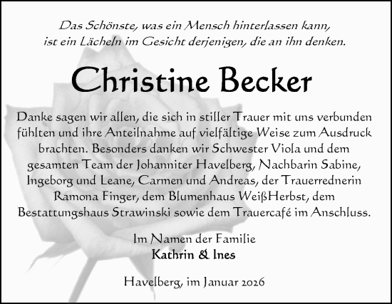 Traueranzeige von Christine Becker von Volksstimme Altmark Ost
