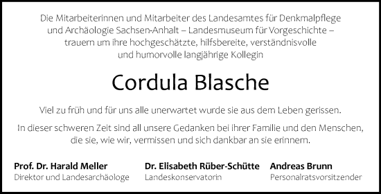 Traueranzeige von Cordula Blasche von Super Sonntag Halle/Saalkreis