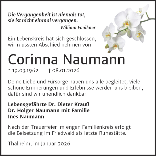 Traueranzeige von Corinna Naumann von Trauerkombi Bitterfeld