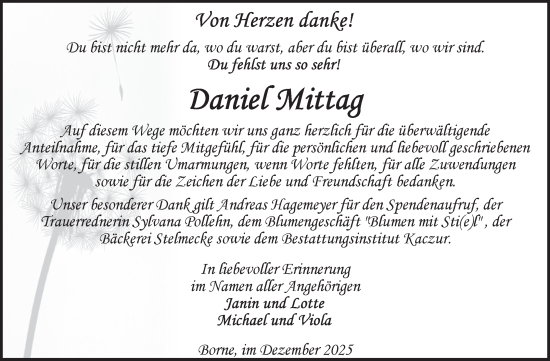 Traueranzeige von Daniel Mittag von Volksstimme Staßfurt