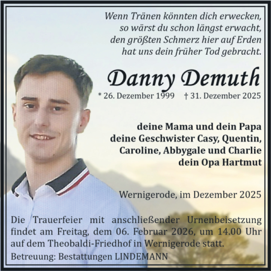 Traueranzeige von Danny Demuth von Volksstimme Wernigerode