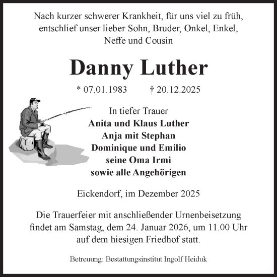 Traueranzeige von Danny Luther von Volksstimme Schönebeck