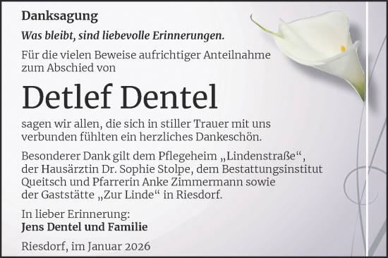 Traueranzeige von Detlef Dentel von Trauerkombi Köthen